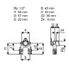 Uponor doorstroom muurplaat, S-Press Plus, messing vertind, binnendraad x pers, Kiwa, ½" x 16 x 20mm 