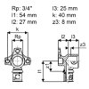 Uponor muurplaat, S-Press Plus, messing vertind, binnendraad x pers, kort model, Kiwa, ¾" x 25 mm 