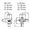 Uponor muurplaat + knie 90°, S-Press Plus, vertind, 2x pers / 1x binnendraad, Kiwa, 16 mm x ½" 