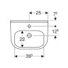 Geberit wastafel, type 300 basic, 500 x 380 x 185 mm, rechthoek, overloop, kraangat midden, wit 