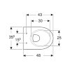 Geberit wandcloset, type 300 Basic 48, diepspoel, pijp kort, 340 x 350 x 480 mm, glans wit 
