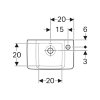 Geberit fontein, type Renova plan, 400 x 250 x 150 mm, rechthoek, overloop, kraangat rechts, wit 