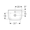 Geberit fontein, type 300 basic, 400 x 250 x 150 mm, rechthoek, kraangat midden, wit 