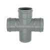 Dubbel T-stuk 88&deg;, pvc, 3x manchet/1x spie, grijs, KOMO, SN4, 125 mm 