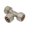 Sanivesk T-stuk 90&deg;, messing vernikkeld, voor meerlagenbuis, 3x knel, 16 mm 