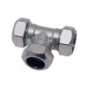 Sanivesk T-stuk 90°, messing vernikkeld, 3x klem, 15 mm