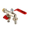 Bonfix dubbele tap-kogelkraan, messing vernikkeld, buitendraad / 2x slangwartel, ½" x ¾" x ¾" 
