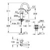 Grohe wastafelmengkraan, serie Eurosmart, hendel, hoog model, chroom, 3/8", incl. klikwaste 