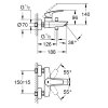 Grohe bad thermostaatkraan, serie Eurosmart, hendel, chroom, onderaansluiting, ½" x 15 cm 