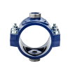 Unidelta aanboorzadel, pp, 2x bi. dr., blauw, verstevigingsring, incl. bouten en moeren, 90 mm x ½" 