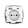 Gira wandcontactdoos, system 55, inbouw, randaarde, USB-voeding type A en C, safety plus, wit 