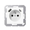 Jung wandcontactdoos, A-range, inbouw, penaarde, USB-voeding type A en C, safety plus, wit 