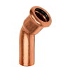 Sanha overgangs bocht 45°, type Press, koper, spie x pers, epdm, Kiwa, 22 mm 