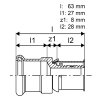Uponor overgangskoppeling, S-Press PLUS, messing, 2x pers, Kiwa, 32 x 28 (cu) mm 