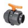 Comer kogelkraan, pvc-u, 2x inwendig lijm / 2x wartel, oranje hendel, viton, 16 bar, 16 mm 