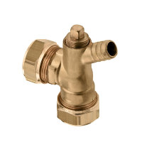 Bonfix Bogen 90° mit Ablaufvorrichtung, Messing, 2x Klemmringverschraubung