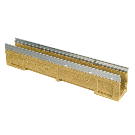 Anrin Entw&auml;sserungsrinne, Typ KE-100, Polymerbeton, o. Rost, Edelst.-Rand, 50 x 13,6 x 15 cm 