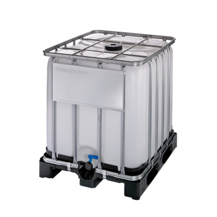 IBC tank op kunststof pallet, naturel, UN-keurmerk, deksel 150 mm, 2" aansluiting, 1000 liter 
