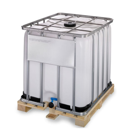 IBC tank op houten pallet, gereconditioneerd, naturel, UN-keurmerk, deksel 150 mm, 2", 1000 liter 