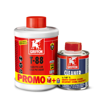 Griffon hard pvc lijm T-88, bus &agrave; 1000 ml, incl. Griffon cleaner, promo pack, 250 ml 