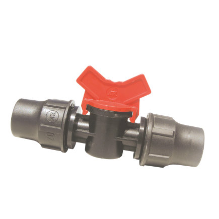Palaplast koppeling met afsluiter, 2x klem, 16 mm 