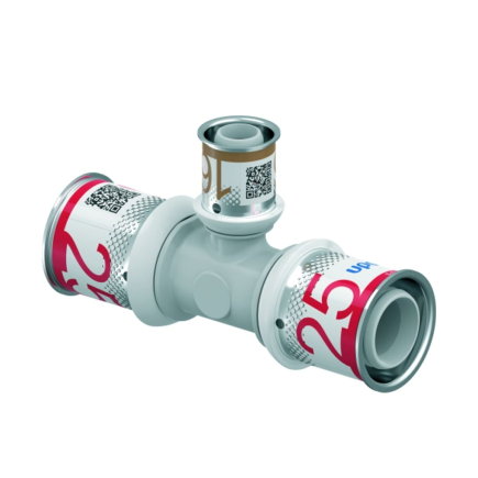 Uponor verloop T-stuk 90°, S-Press Plus, ppsu, 3x pers, Kiwa, 25 x 16 x 25 mm 