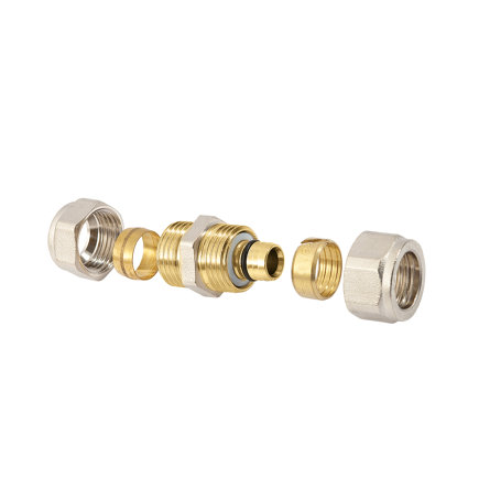 Bonfix verloopkoppeling, Alu-knel, messing vernikkeld, 2x knel, 16 x 15 mm 