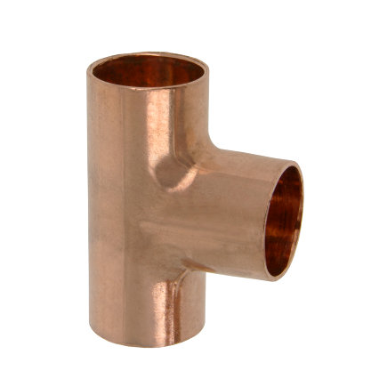 Bonfix soldeer T-stuk 90°, roodkoper, 3x inwendig capillair, Kiwa, Gastec QA, 15 x 15 x 15 mm