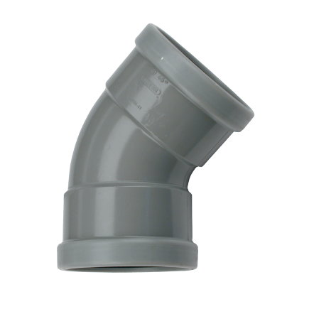 Wavin Wafix bocht 45°, pvc, 2x manchet, grijs, KOMO, SN4, 160 mm 