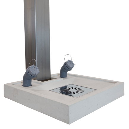 Wildkamp afvoertegel, beton, 500 x 500 x 80 mm, incl. 2x caravanaansl. + rvs put 200 x 200 mm, grijs 