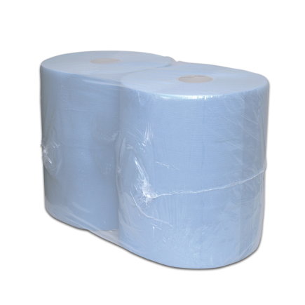 Poetspapier, recycled 2-laags, blauw, 38 x 37 cm, 1000 vel/doeken per rol, 2 rollen 