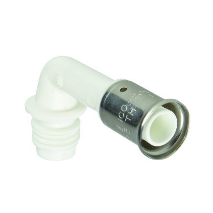 Henco Vision draadknie 90°, pvdf, rvs, pers x buitendraad, type VVPK90, epdm, onder, 20 mm x ¾"
