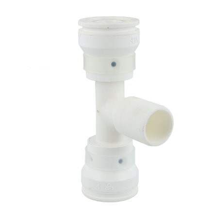 Henco Vision draad T-stuk 90°, pvdf, 2x steek/1x buitendraad, type VVSK-T, epdm, 20 mm x ¾" x 20 mm