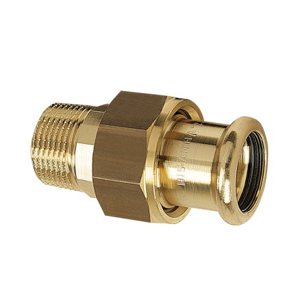 Sanha 3-delige draad koppeling, type Purapress, brons, buitendraad x pers, epdm, Kiwa, ¾" x 22 mm 