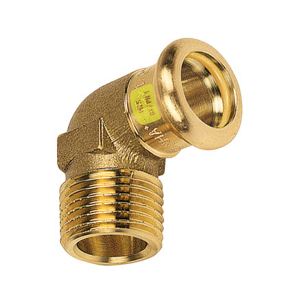 Sanha draad knie 90°, gas, type Press, koper, buitendraad x pers, hnbr, Gastec QA, ½" x 15 mm 