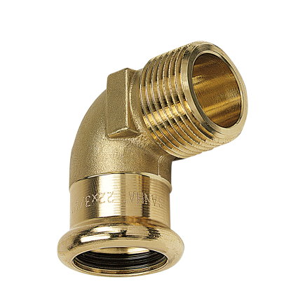 Sanha draad knie 90°, type Purapress, brons, buitendraad x pers, epdm, Kiwa, ¾" x 22 mm 