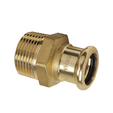 Sanha draad koppeling, type Purapress, brons, buitendraad x pers, epdm, Kiwa, ½" x 22 mm 