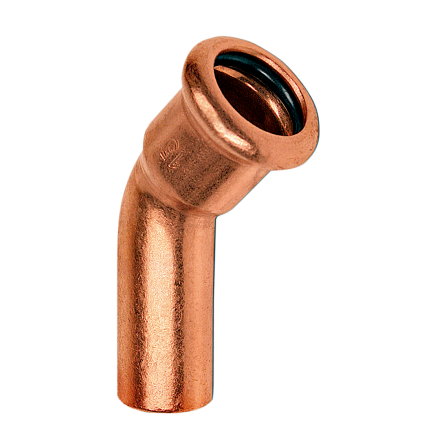 Sanha overgangs bocht 45°, type Press, koper, spie x pers, epdm, Kiwa, 22 mm 