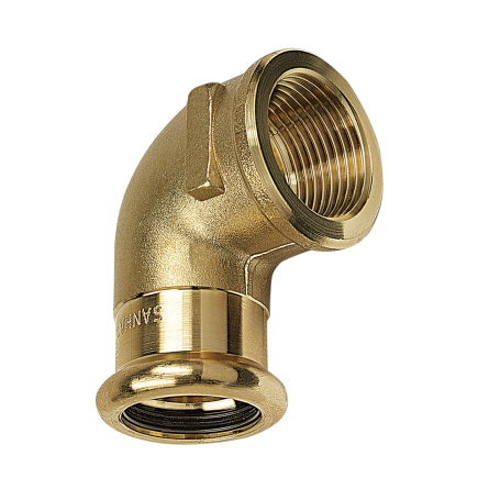 Sanha schroef knie 90°, type Purapress, brons, binnendraad x pers, epdm, Kiwa, ¾" x 22 mm 