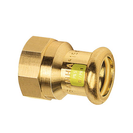 Sanha schroef koppeling, gas, type Press, koper, binnendraad x pers, hnbr, Gastec QA, ½" x 15 mm 