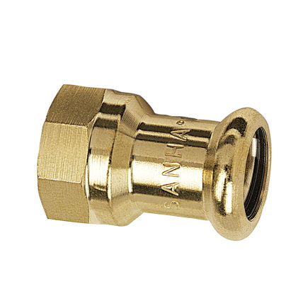 Sanha schroef koppeling, type Purapress, brons, binnendraad x pers, epdm, Kiwa, ½" x 22 mm 