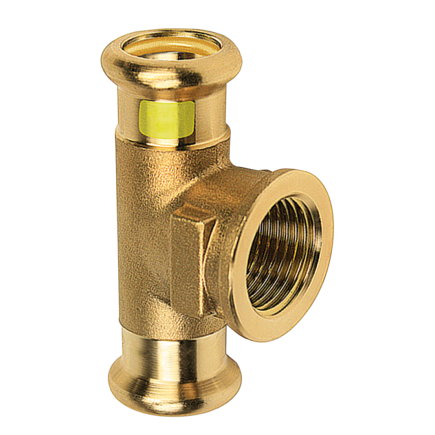 Sanha schroef T-stuk 90°, gas, Press, koper, 2x pers/1x bi.dr., hnbr, Gastec QA, 15 mm x ½" x15 mm 