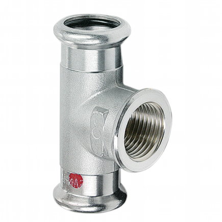 Sanha schroef T-stuk 90°, type Therm, staal, 2x pers / 1x binnendraad, epdm, 22 mm x ½" x 22 mm 