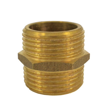 Dubbele nippel, messing, 2x buitendraad, &frac12;" 