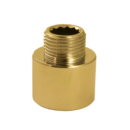 Neusstuk, messing, binnendraad x buitendraad, ½" x 3/8"