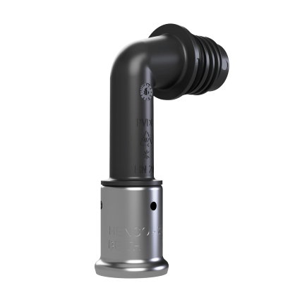 Henco knie 90° voor Pro-Flow Manifold verdeler, pers x euroconus, VKPK90, toevoer onder, 20 mm,zwart