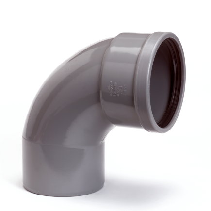 Wavin Wafix bocht 88°, pvc, manchet x spie, grijs, KOMO, SN4, 160 mm 