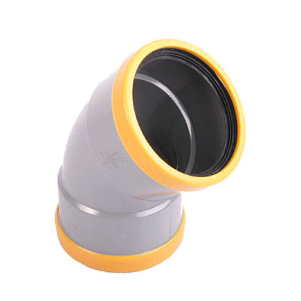 Wavin Wafix bocht 45°, pvc, 2x manchet, grijs, KOMO, SN8, 125 mm 