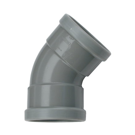 Wavin Wafix bocht 45°, pvc, 2x manchet, grijs, KOMO, SN8, 110 mm 