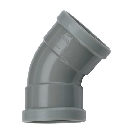 Wavin Wafix bocht 45°, pvc, 2x manchet, grijs, KOMO, SN4, 200 mm 
